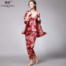 SpaRogerss 3 Pcs Robe Pajama Pants Sets 2017  New Fashion Ladies Sleep Lounge Dragon Print Night Shirt Female Pajama Sets TZ013 AExp