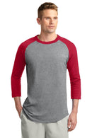 Sport-Tek Colorblock Raglan Jersey. T200-T-shirts-Heather Grey/Red-XL-JadeMoghul Inc.