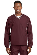 Sport-Tek Tipped V-Neck Raglan Wind Shirt. JST62-Activewear-Maroon/White-6XL-JadeMoghul Inc.