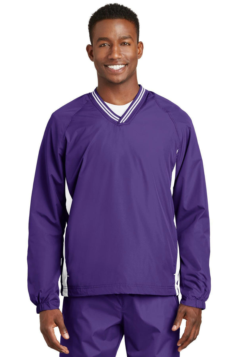 Sport-Tek Tipped V-Neck Raglan Wind Shirt. JST62-Activewear-Purple/White-6XL-JadeMoghul Inc.