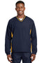 Sport-Tek Tipped V-Neck Raglan Wind Shirt. JST62-Activewear-True Navy/ Gold-6XL-JadeMoghul Inc.