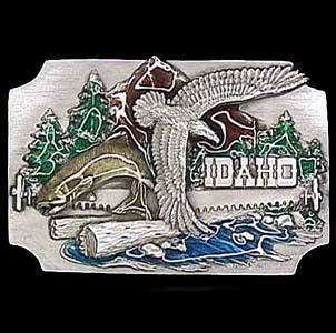 Sports Accessories - Idaho Eagle and Mountain Enameled Belt Buckle-Jewelry & Accessories,Buckles,Enameled Buckles,-JadeMoghul Inc.