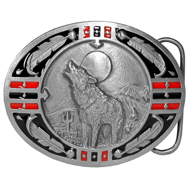 Sports Accessories - Wolf Enameled Belt Buckle-Jewelry & Accessories,Buckles,Enameled Buckles,-JadeMoghul Inc.