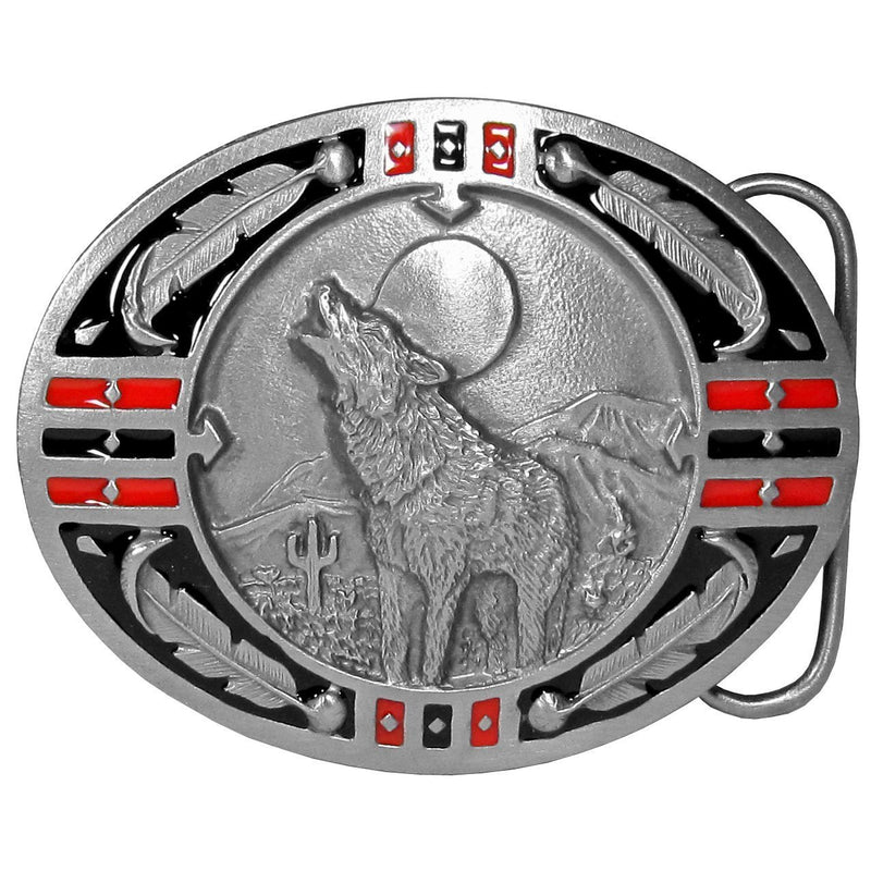 Sports Accessories - Wolf Enameled Belt Buckle-Jewelry & Accessories,Buckles,Enameled Buckles,-JadeMoghul Inc.