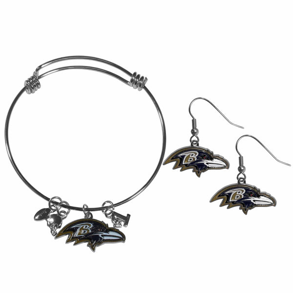 Sports Jewelry & Accessories NFL - Baltimore Ravens Dangle Earrings and Charm Bangle Bracelet Set JM Sports-7