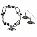 Sports Jewelry & Accessories NFL - Baltimore Ravens Dangle Earrings and Crystal Bead Bracelet Set JM Sports-7