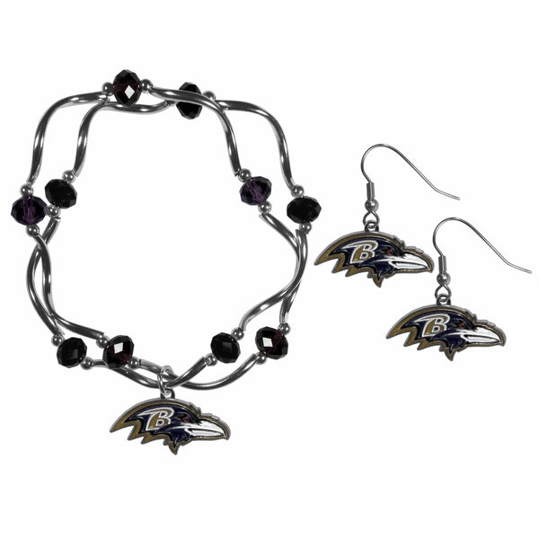 Sports Jewelry & Accessories NFL - Baltimore Ravens Dangle Earrings and Crystal Bead Bracelet Set JM Sports-7