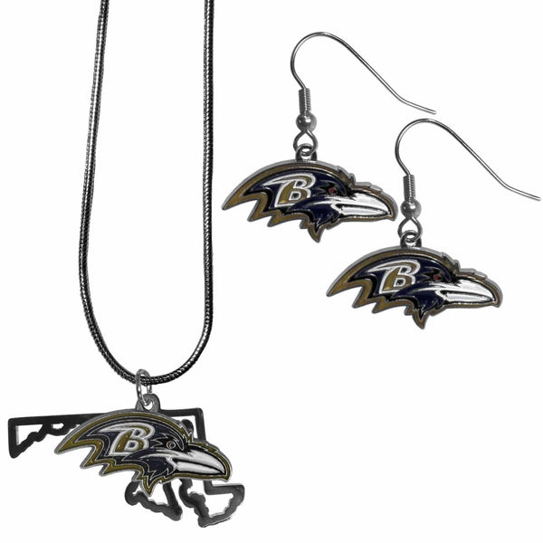 Sports Jewelry & Accessories NFL - Baltimore Ravens Dangle Earrings and State Necklace Set JM Sports-7