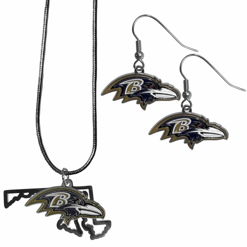 Sports Jewelry & Accessories NFL - Baltimore Ravens Dangle Earrings and State Necklace Set JM Sports-7