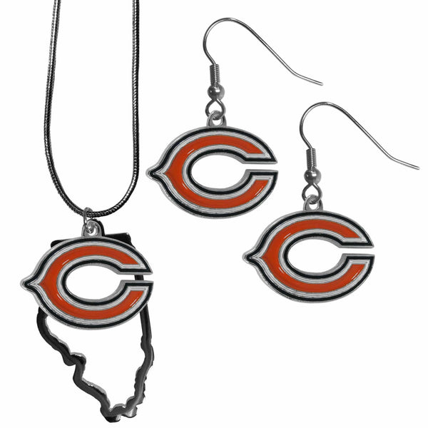 Sports Jewelry & Accessories NFL - Chicago Bears Dangle Earrings and State Necklace Set JM Sports-7