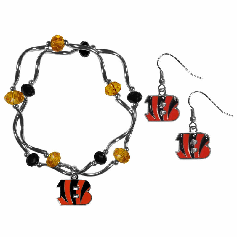 Sports Jewelry & Accessories NFL - Cincinnati Bengals Dangle Earrings and Crystal Bead Bracelet Set JM Sports-7