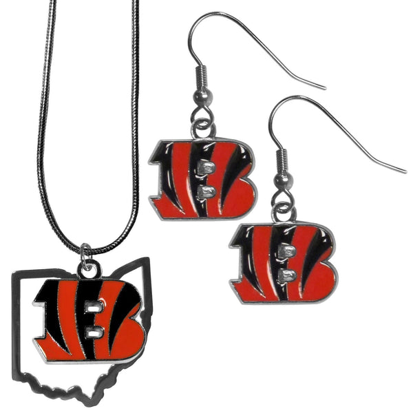 Sports Jewelry & Accessories NFL - Cincinnati Bengals Dangle Earrings and State Necklace Set JM Sports-7