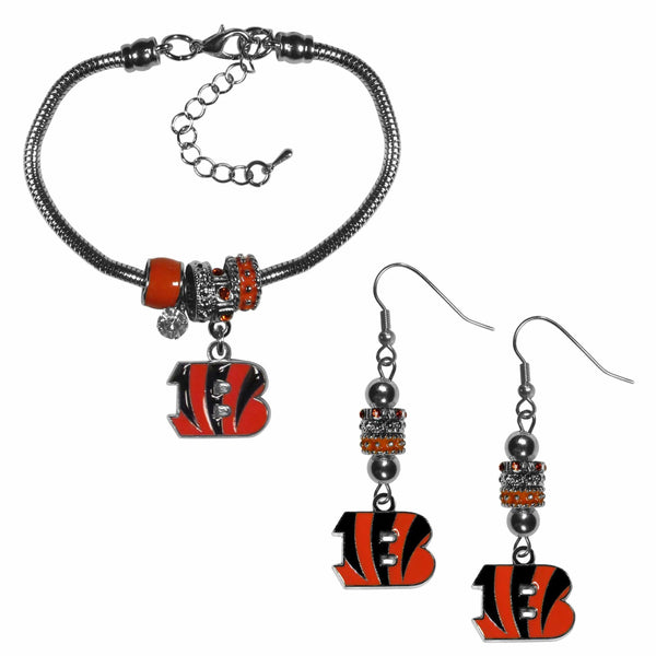 Sports Jewelry & Accessories NFL - Cincinnati Bengals Euro Bead Earrings and Bracelet Set JM Sports-7