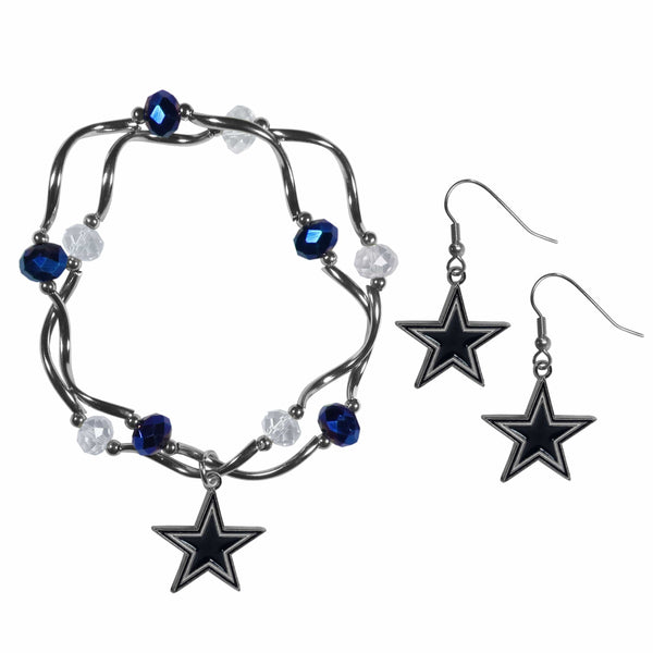 Sports Jewelry & Accessories NFL - Dallas Cowboys Dangle Earrings and Crystal Bead Bracelet Set JM Sports-7