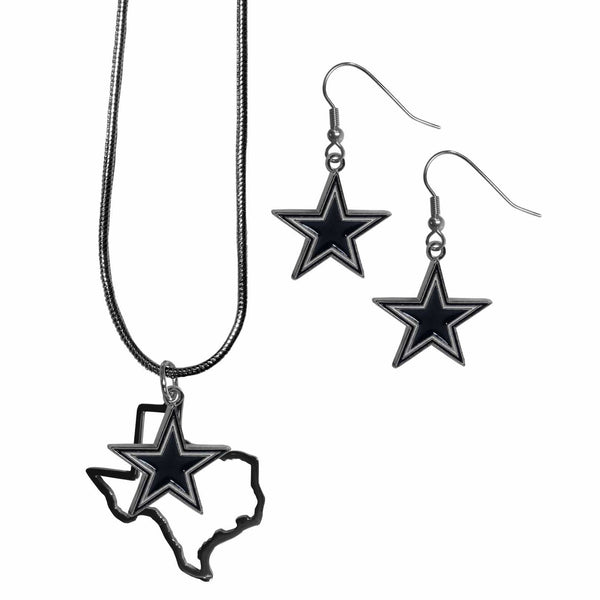 Sports Jewelry & Accessories NFL - Dallas Cowboys Dangle Earrings and State Necklace Set JM Sports-7