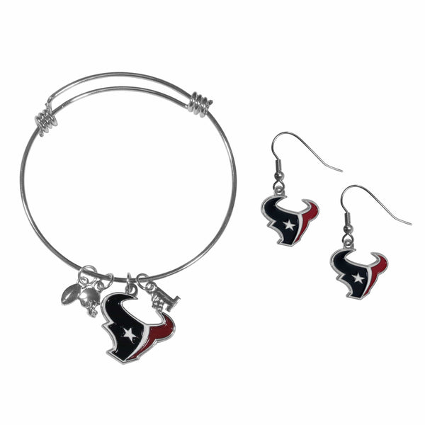Sports Jewelry & Accessories NFL - Houston Texans Dangle Earrings and Charm Bangle Bracelet Set JM Sports-7