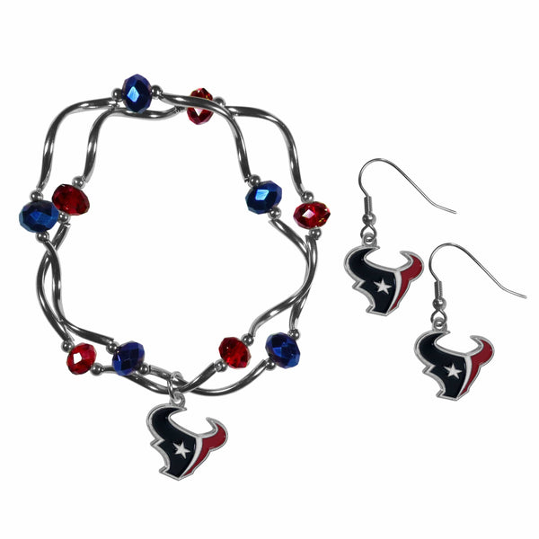 Sports Jewelry & Accessories NFL - Houston Texans Dangle Earrings and Crystal Bead Bracelet Set JM Sports-7
