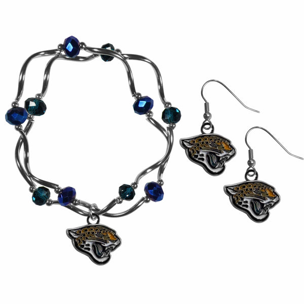 Sports Jewelry & Accessories NFL - Jacksonville Jaguars Dangle Earrings and Crystal Bead Bracelet Set JM Sports-7