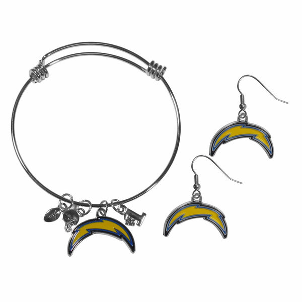 Sports Jewelry & Accessories NFL - Los Angeles Chargers Dangle Earrings and Charm Bangle Bracelet Set JM Sports-7