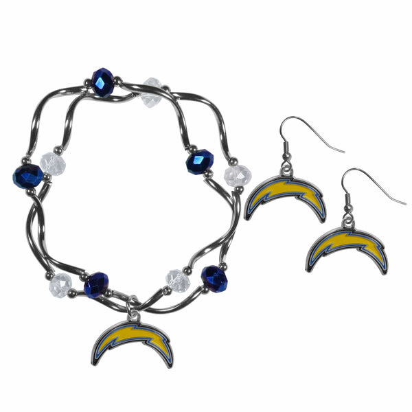 Sports Jewelry & Accessories NFL - Los Angeles Chargers Dangle Earrings and Crystal Bead Bracelet Set JM Sports-7