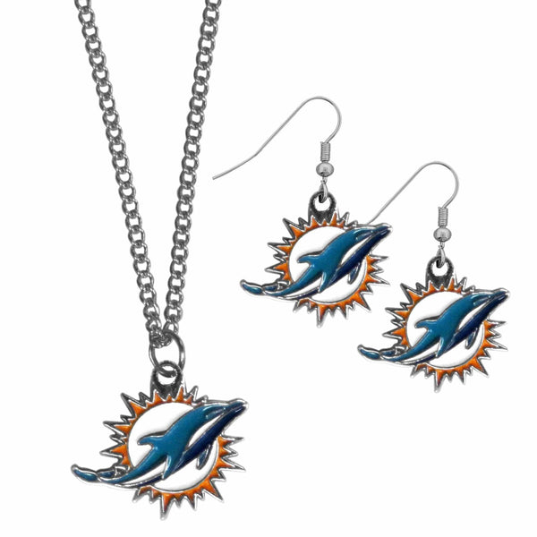Sports Jewelry & Accessories NFL - Miami Dolphins Dangle Earrings and Chain Necklace Set JM Sports-7