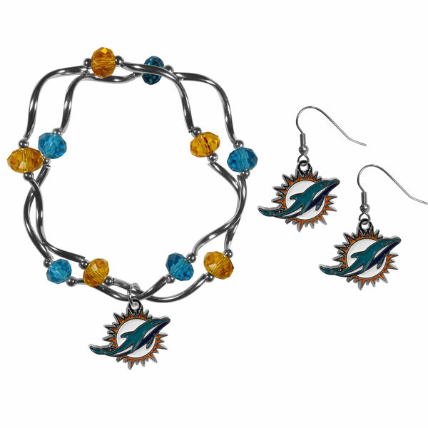 Sports Jewelry & Accessories NFL - Miami Dolphins Dangle Earrings and Crystal Bead Bracelet Set JM Sports-7