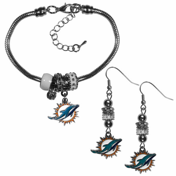 Sports Jewelry & Accessories NFL - Miami Dolphins Euro Bead Earrings and Bracelet Set JM Sports-7