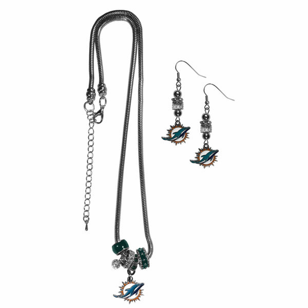 Sports Jewelry & Accessories NFL - Miami Dolphins Euro Bead Earrings and Necklace Set JM Sports-7