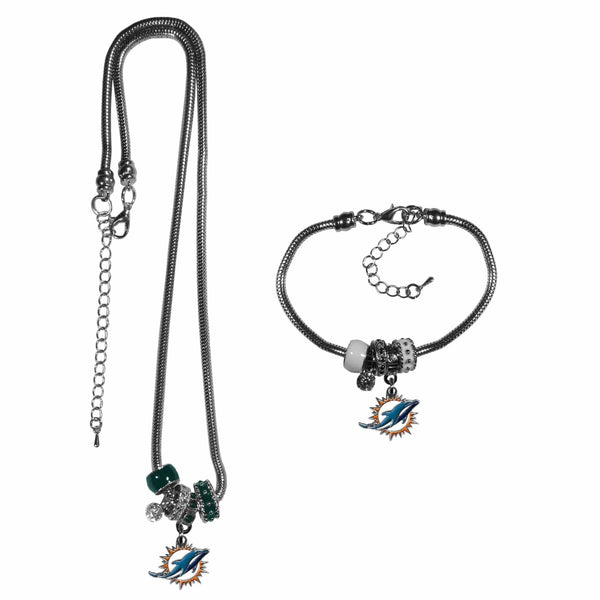 Sports Jewelry & Accessories NFL - Miami Dolphins Euro Bead Necklace and Bracelet Set JM Sports-7