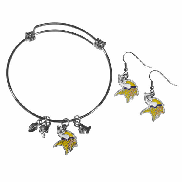 Sports Jewelry & Accessories NFL - Minnesota Vikings Dangle Earrings and Charm Bangle Bracelet Set JM Sports-7