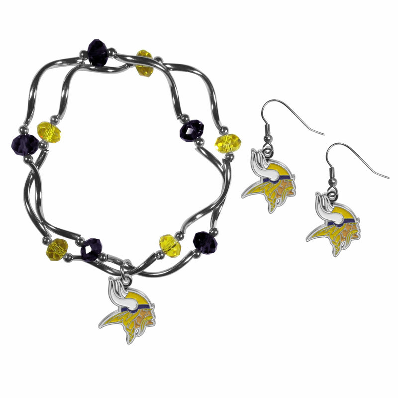 Sports Jewelry & Accessories NFL - Minnesota Vikings Dangle Earrings and Crystal Bead Bracelet Set JM Sports-7