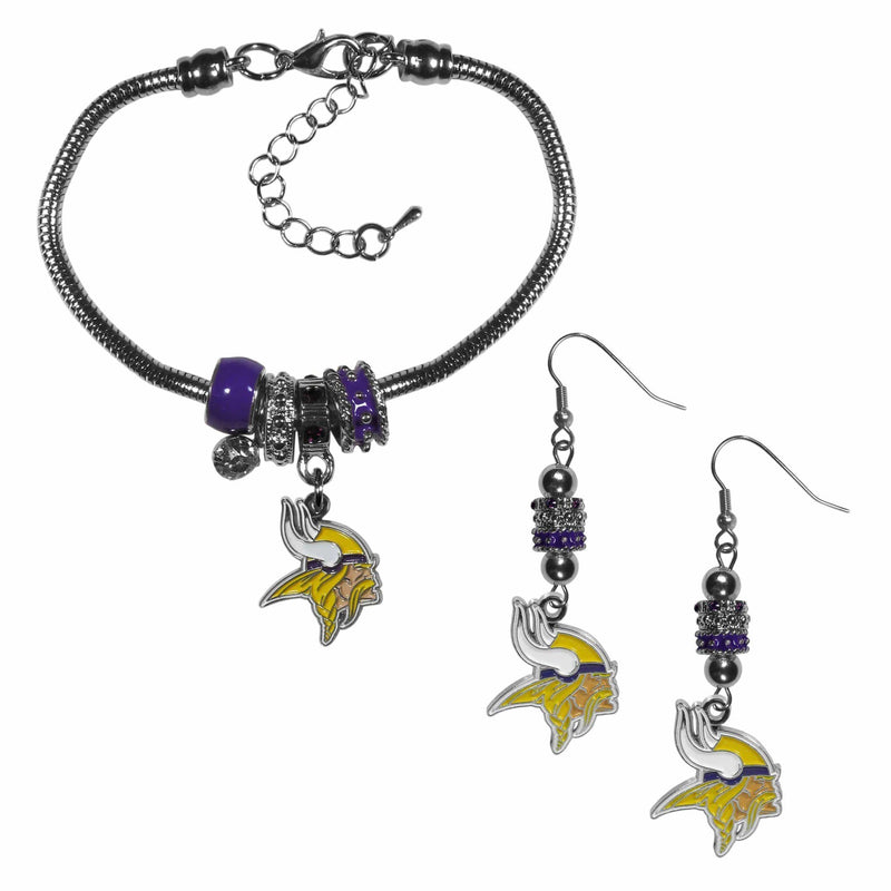 Sports Jewelry & Accessories NFL - Minnesota Vikings Euro Bead Earrings and Bracelet Set JM Sports-7