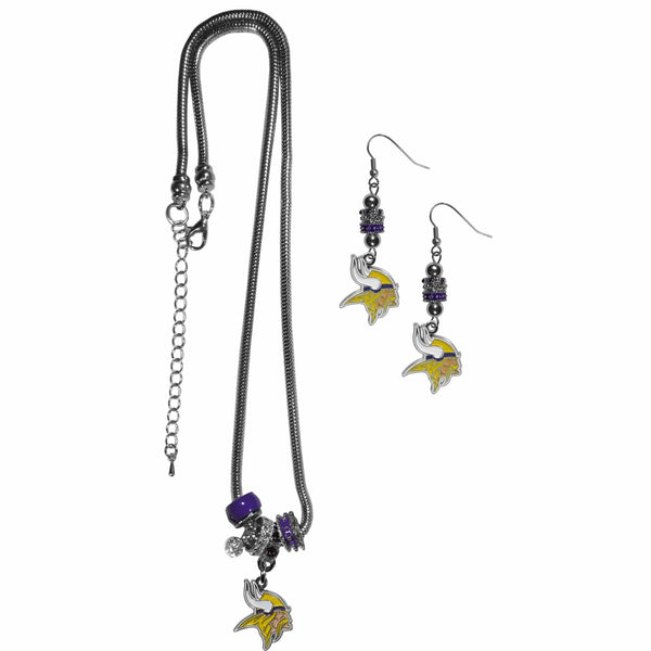Sports Jewelry & Accessories NFL - Minnesota Vikings Euro Bead Earrings and Necklace Set JM Sports-7