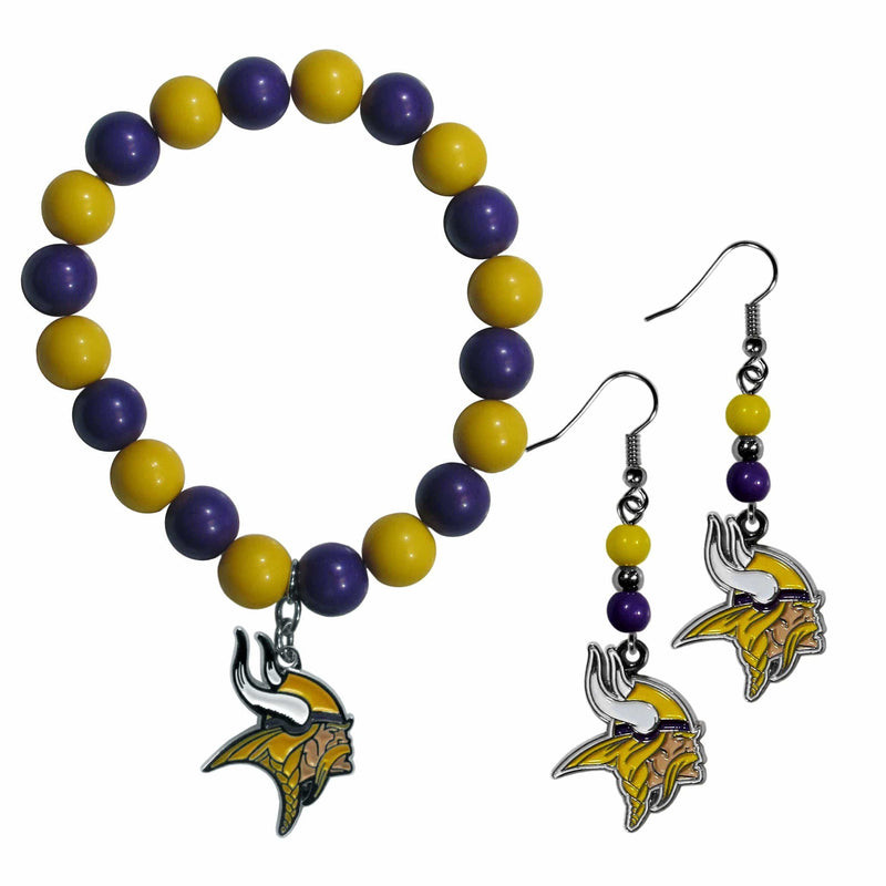 Sports Jewelry & Accessories NFL - Minnesota Vikings Fan Bead Earrings and Bracelet Set JM Sports-7