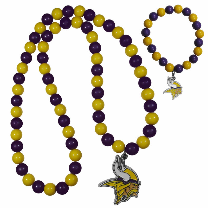 Sports Jewelry & Accessories NFL - Minnesota Vikings Fan Bead Necklace and Bracelet Set JM Sports-7