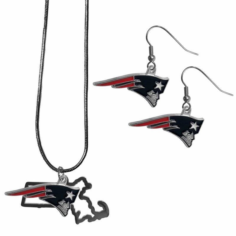 Sports Jewelry & Accessories NFL - New England Patriots Dangle Earrings and State Necklace Set JM Sports-7