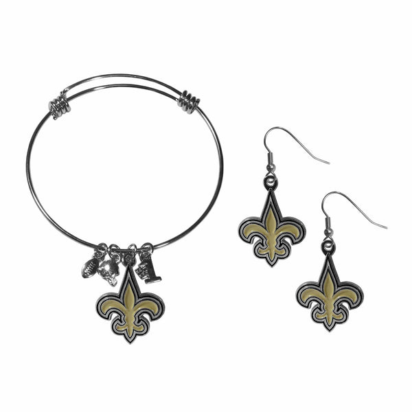 Sports Jewelry & Accessories NFL - New Orleans Saints Dangle Earrings and Charm Bangle Bracelet Set JM Sports-7
