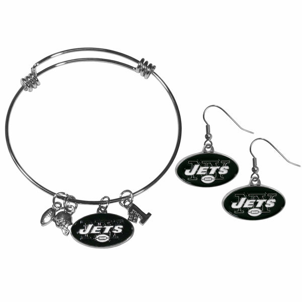 Sports Jewelry & Accessories NFL - New York Jets Dangle Earrings and Charm Bangle Bracelet Set JM Sports-7