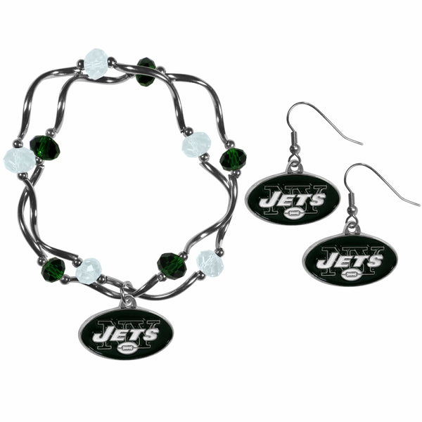 Sports Jewelry & Accessories NFL - New York Jets Dangle Earrings and Crystal Bead Bracelet Set JM Sports-7
