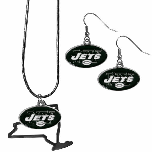 Sports Jewelry & Accessories NFL - New York Jets Dangle Earrings and State Necklace Set JM Sports-7