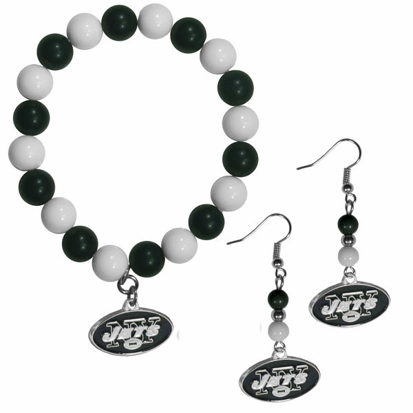 Sports Jewelry & Accessories NFL - New York Jets Fan Bead Earrings and Bracelet Set JM Sports-7