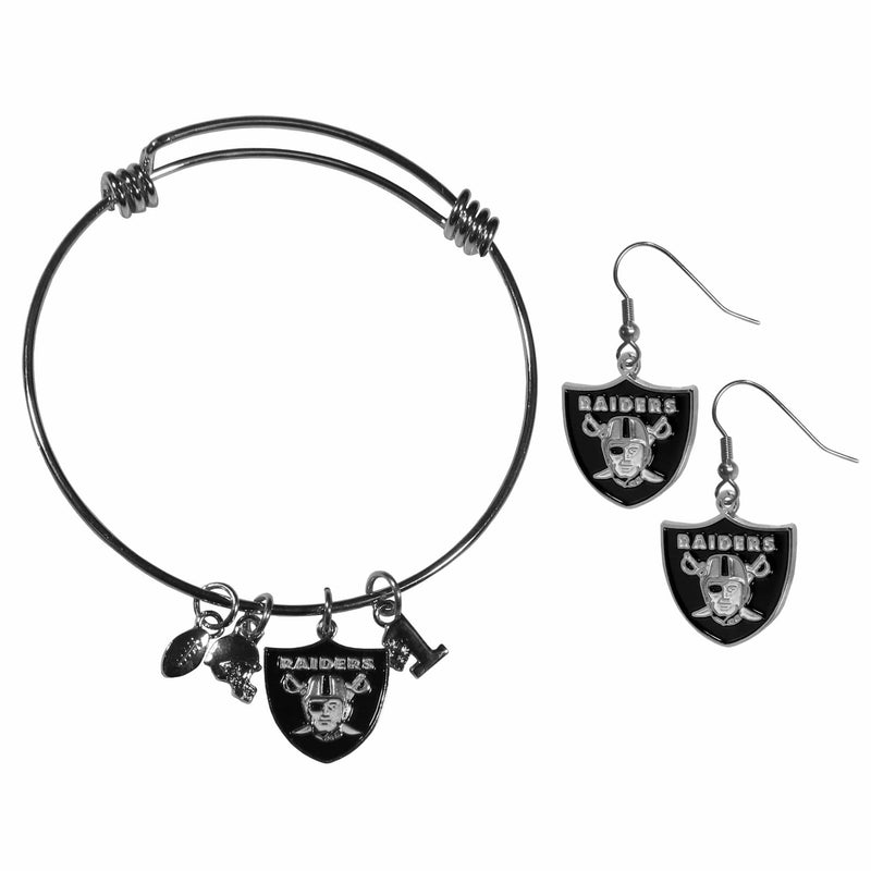 Sports Jewelry & Accessories NFL - Oakland Raiders Dangle Earrings and Charm Bangle Bracelet Set JM Sports-7