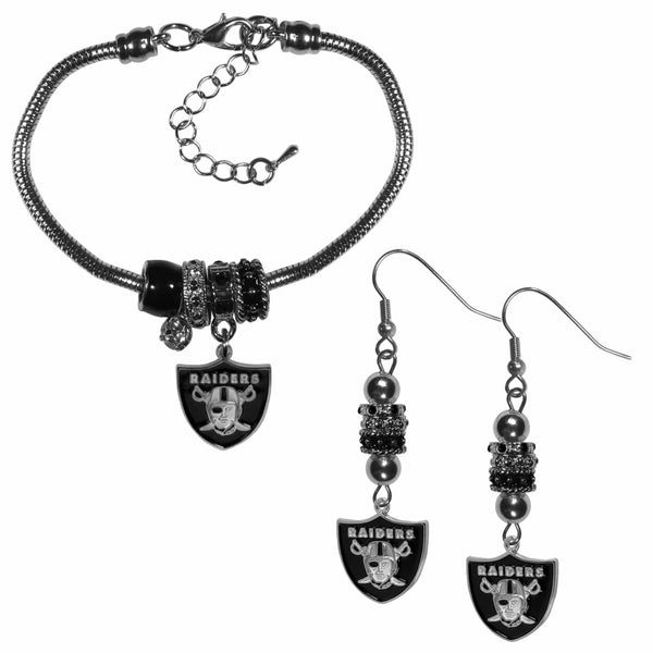 Sports Jewelry & Accessories NFL - Oakland Raiders Euro Bead Earrings and Bracelet Set JM Sports-7