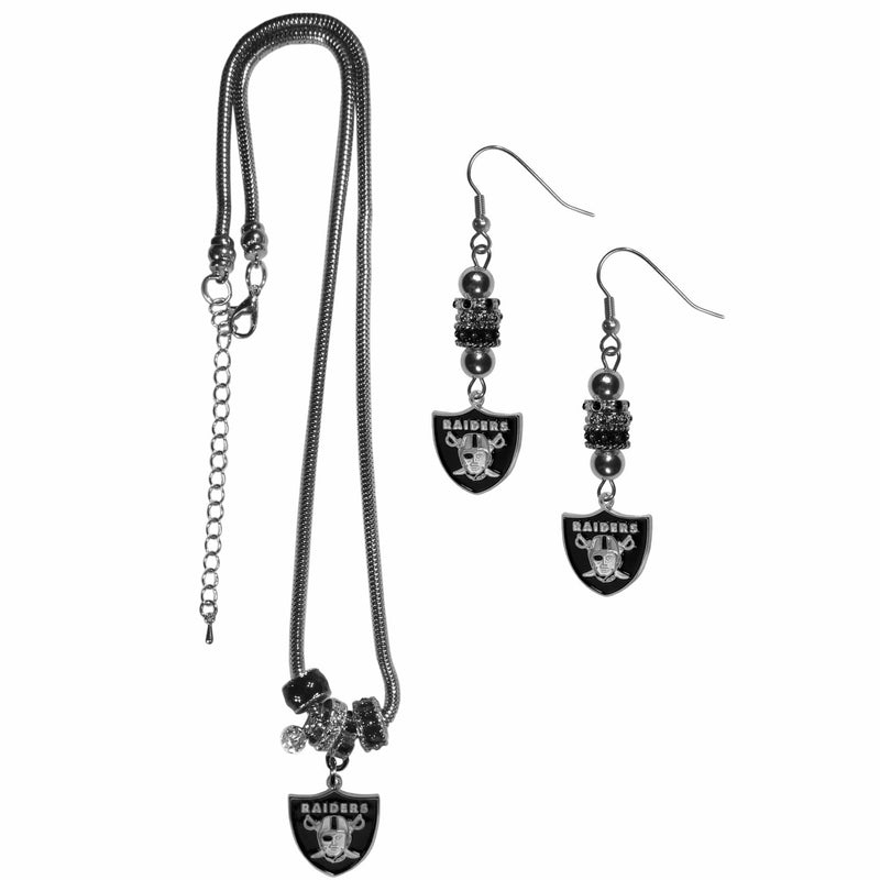 Sports Jewelry & Accessories NFL - Oakland Raiders Euro Bead Earrings and Necklace Set JM Sports-7