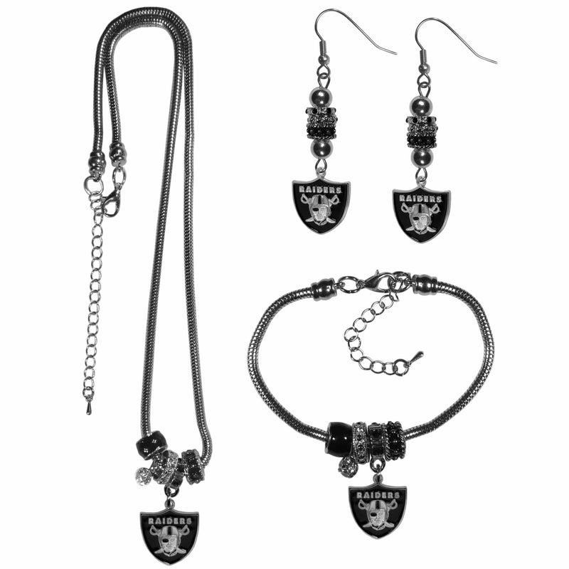 Sports Jewelry & Accessories NFL - Oakland Raiders Euro Bead Jewelry 3 piece Set JM Sports-7