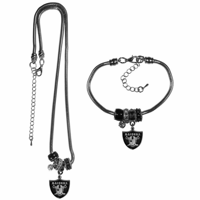 Sports Jewelry & Accessories NFL - Oakland Raiders Euro Bead Necklace and Bracelet Set JM Sports-7