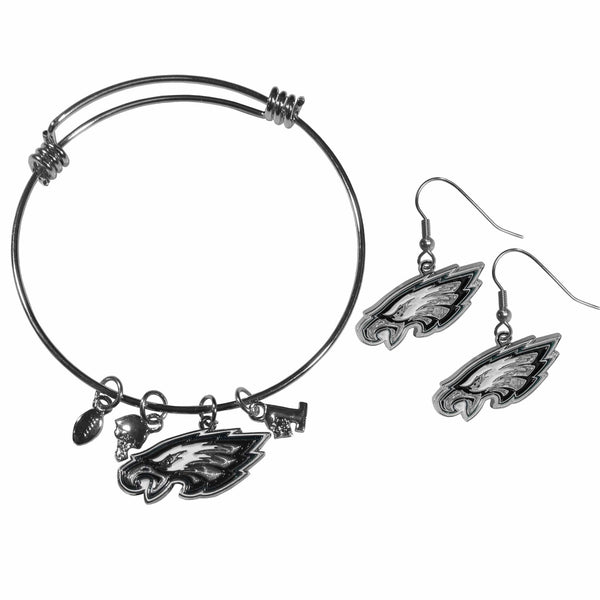 Sports Jewelry & Accessories NFL - Philadelphia Eagles Dangle Earrings and Charm Bangle Bracelet Set JM Sports-7