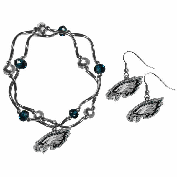 Sports Jewelry & Accessories NFL - Philadelphia Eagles Dangle Earrings and Crystal Bead Bracelet Set JM Sports-7