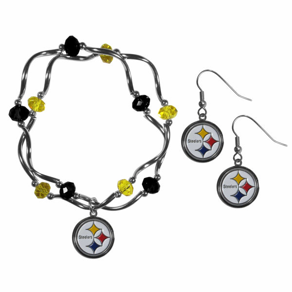 Sports Jewelry & Accessories NFL - Pittsburgh Steelers Dangle Earrings and Crystal Bead Bracelet Set JM Sports-7