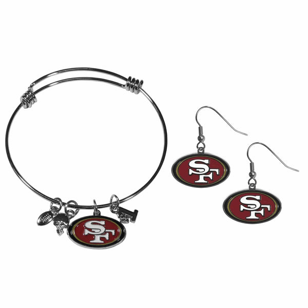 Sports Jewelry & Accessories NFL - San Francisco 49ers Dangle Earrings and Charm Bangle Bracelet Set JM Sports-7
